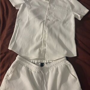 SHEIN White Textured Shirt and Shorts Set